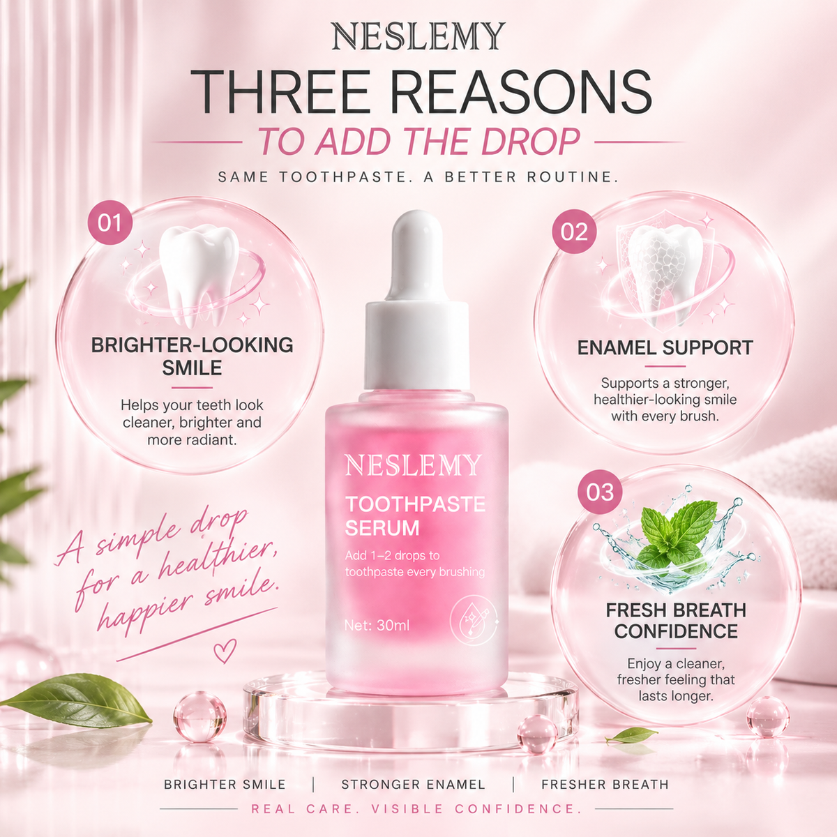 NESLEMY  Toothpaste Serum, Add 1‑2 Drops To Toothpaste For Brighter Enamel‑Friendly Smile😄