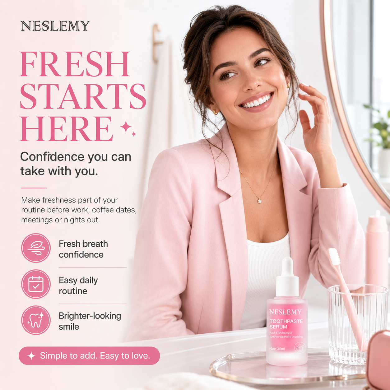 NESLEMY  Toothpaste Serum, Add 1‑2 Drops To Toothpaste For Brighter Enamel‑Friendly Smile😄